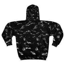 Load image into Gallery viewer, Stylish Unisex Zip Hoodie, Trendy Casual Wear, Ideal for Fall and Winter, Perfect for Gifting, Cozy Layering Piece, Black and White Design