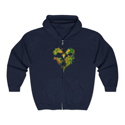 Colorful Heart Embroidered Design Unisex Zip Hoodie, Cozy Casual Wear, Gift for Friends, Everyday Fashion Statement