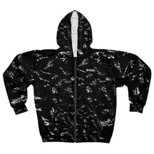Load image into Gallery viewer, Stylish Unisex Zip Hoodie, Trendy Casual Wear, Ideal for Fall and Winter, Perfect for Gifting, Cozy Layering Piece, Black and White Design