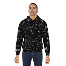 Load image into Gallery viewer, Stylish Unisex Zip Hoodie, Trendy Casual Wear, Ideal for Fall and Winter, Perfect for Gifting, Cozy Layering Piece, Black and White Design