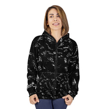 Load image into Gallery viewer, Stylish Unisex Zip Hoodie, Trendy Casual Wear, Ideal for Fall and Winter, Perfect for Gifting, Cozy Layering Piece, Black and White Design